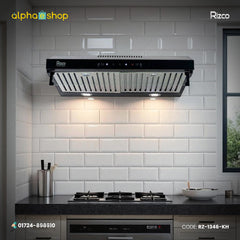 Rizco RZHS 801 kitchen hood in black. High-performance kitchen ventilation available at Alphaeshop.