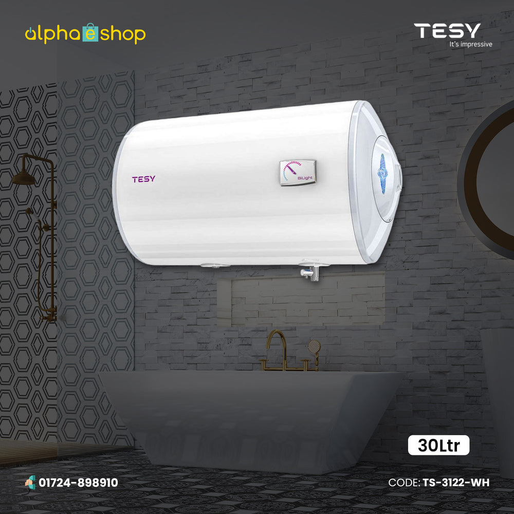 Tesy BiLight 30L white wall-mounted water heater with temperature indicator and 30-litre storage capacity, model TS-3122-WH.