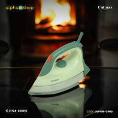Unimax UHI-24 HD heavy iron in white and grey with temperature control dial, ergonomic handle and smooth soleplate.