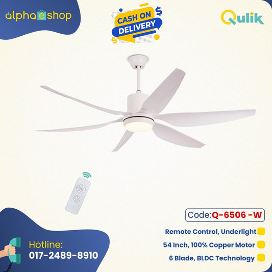 Qulik Silex 66"- Modern Decorative Silent ABS Blade Under light with Remote Ceiling Fan (White) Q-6506-W