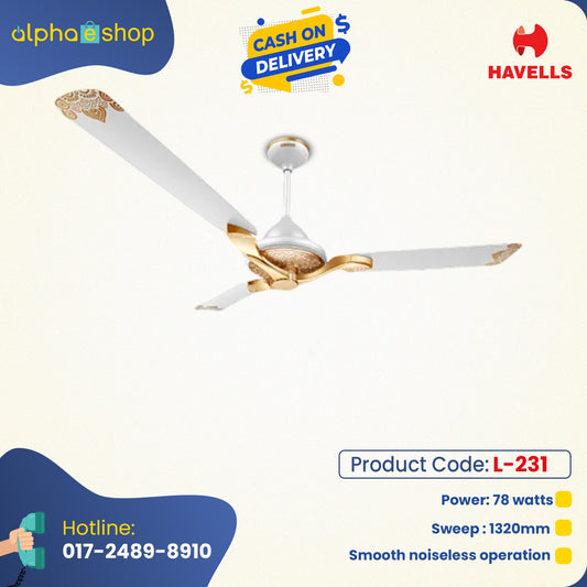 Luminous Jaipur Mahal 52 Inch 3 Blade Decorative Energy Saving Ceiling Fan (Agaria White) L-231