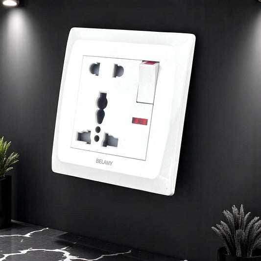 Belamy White 5 Pin Socket With Switch | BE-127-SW