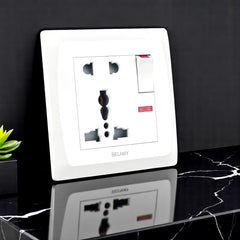 Belamy White 5 Pin Socket With Switch | BE-127-SW