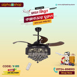 Yamada Alpha Chandelier 48'' Black Crystal Underlight with Remote control Ceiling fan Y-511