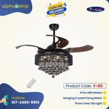 Yamada Alpha Chandelier 48'' Black Crystal Underlight with Remote control Ceiling fan Y-511