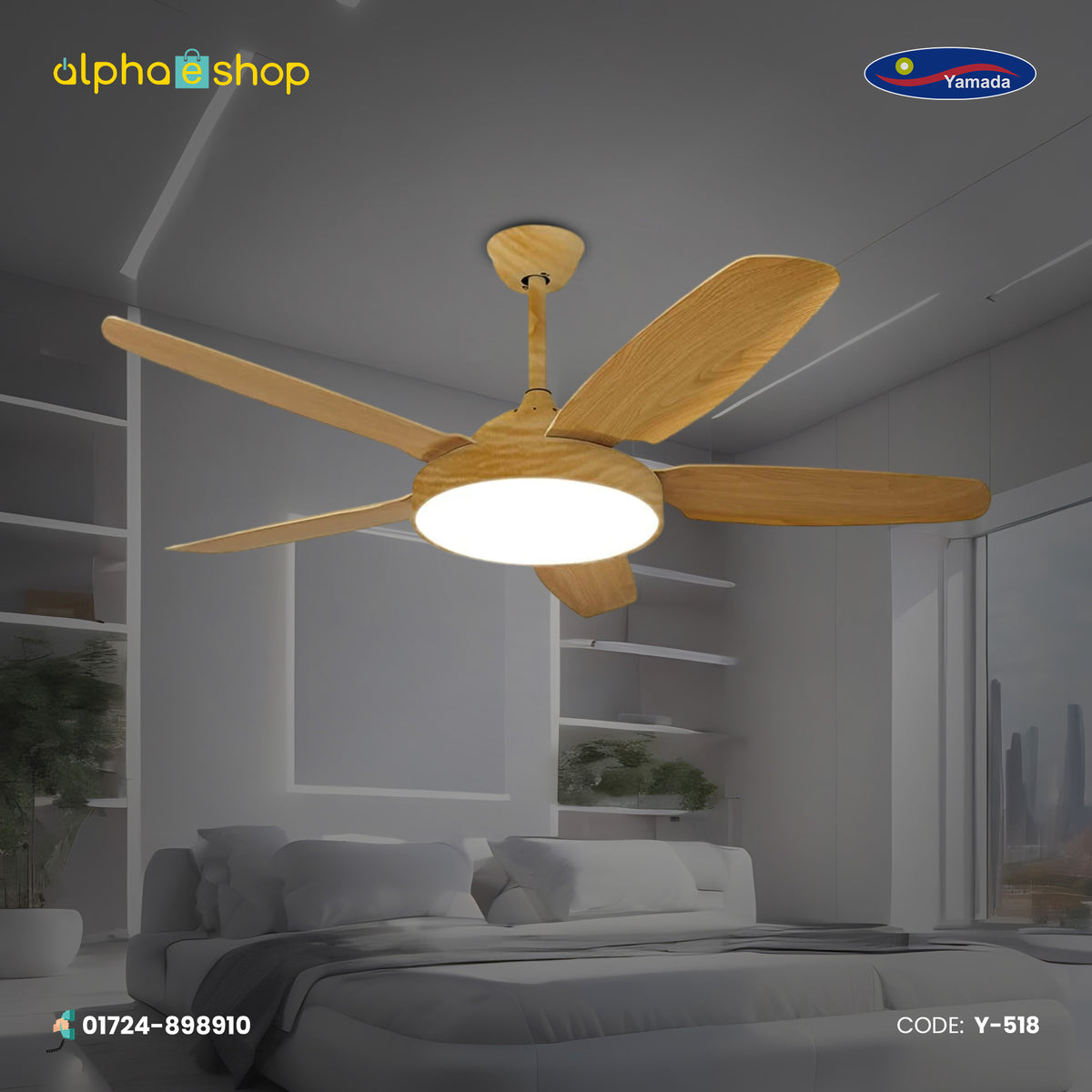 Yamade Alpha 52" underlight  Remote Ceiling fan ( Pine Wood ) Y-518