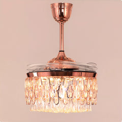 Breezelux 48" Crystal Retractable Luxury Decorative Silent Underlight Invisible Blade Chandelier with Remote Ceiling Fan (Golden) BL-2863