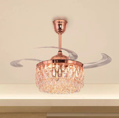 Breezelux 48" Crystal Retractable Luxury Decorative Silent Underlight Invisible Blade Chandelier with Remote Ceiling Fan (Golden) BL-2863