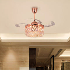 Breezelux 48" Crystal Retractable Luxury Decorative Silent Underlight Invisible Blade Chandelier with Remote Ceiling Fan (Golden) BL-2863
