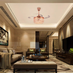 Breezelux 48" Crystal Retractable Luxury Decorative Silent Underlight Invisible Blade Chandelier with Remote Ceiling Fan (Golden) BL-2863