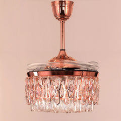 Breezelux 48" Crystal Retractable Luxury Decorative Silent Underlight Invisible Blade Chandelier with Remote Ceiling Fan (Golden) BL-2863