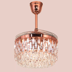 Breezelux 48" Crystal Retractable Luxury Decorative Silent Underlight Invisible Blade Chandelier with Remote Ceiling Fan (Golden) BL-2863