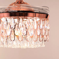 Breezelux 48" Crystal Retractable Luxury Decorative Silent Underlight Invisible Blade Chandelier with Remote Ceiling Fan (Golden) BL-2863