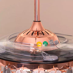 Breezelux  48" Crystal Retractable Luxury Decorative Silent Underlight Invisible Blade Chandelier with Remote Ceiling Fan (Rose Gold) BL-3023