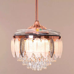 Breezelux  48" Crystal Retractable Luxury Decorative Silent Underlight Invisible Blade Chandelier with Remote Ceiling Fan (Rose Gold) BL-3023