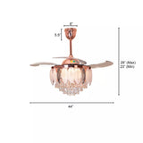 Breezelux Alpha 48" Crystal Retractable Luxury Decorative Silent Underlight Invisible Blade Chandelier with Remote Ceiling Fan (Rose Gold) BL-3023