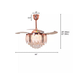 Breezelux  48" Crystal Retractable Luxury Decorative Silent Underlight Invisible Blade Chandelier with Remote Ceiling Fan (Rose Gold) BL-3023