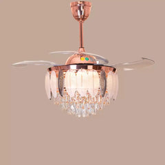 Breezelux  48" Crystal Retractable Luxury Decorative Silent Underlight Invisible Blade Chandelier with Remote Ceiling Fan (Rose Gold) BL-3023