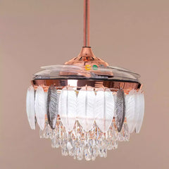Breezelux  48" Crystal Retractable Luxury Decorative Silent Underlight Invisible Blade Chandelier with Remote Ceiling Fan (Rose Gold) BL-3023