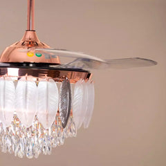 Breezelux  48" Crystal Retractable Luxury Decorative Silent Underlight Invisible Blade Chandelier with Remote Ceiling Fan (Rose Gold) BL-3023