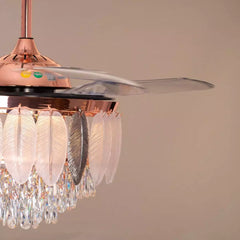 Breezelux  48" Crystal Retractable Luxury Decorative Silent Underlight Invisible Blade Chandelier with Remote Ceiling Fan (Rose Gold) BL-3023