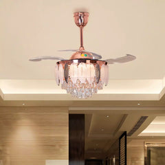 Breezelux  48" Crystal Retractable Luxury Decorative Silent Underlight Invisible Blade Chandelier with Remote Ceiling Fan (Rose Gold) BL-3023