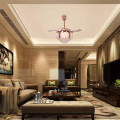 Breezelux  48" Crystal Retractable Luxury Decorative Silent Underlight Invisible Blade Chandelier with Remote Ceiling Fan (Rose Gold) BL-3023