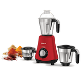 Havells Hydro 750 watt Mixer Grinder with 3 Wider mouth Stainless Steel Jar, Hands Free operation, SS-304 Grade Blade & 5 year motor warranty (RED) H-1078-MG