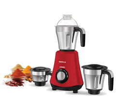 Havells Hydro 750 watt Mixer Grinder with 3 Wider mouth Stainless Steel Jar, Hands Free operation, SS-304 Grade Blade & 5 year motor warranty (RED) H-1078-MG