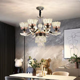 Qulik QL-8852-6 Golden Iron LED Ceiling Lamp - Modern Nordic Candle Crystal Chandelier with 6 Lamps