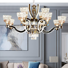 Qulik Modern Nordic Candle Crystal Chandelier Decoration Pendant Hanging Double Layer 3 Color LED Ceiling Light (QL-3380-8-4)