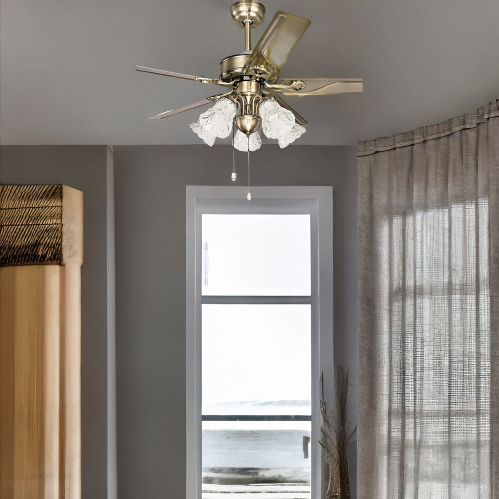 Qulik Q-8118-AB European Style 52-Inch Ceiling Fan with Glass Flower Design Lampshade in White