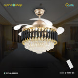 Qulik 48" Crystal Chandelier Retractable Invisible Blade MP3 Silent 3 Color Change LED Remote Ceiling Fan (Golden) Q-7456-BK