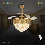 Qulik 48inch Crystal Chandelier Retractable Invisible Blade MP3 Silent 3 Color Change LED Remote Ceiling Fan (Golden) Q-7550-GD