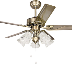 Qulik Q-8118-AB European Style 52-Inch Ceiling Fan with Glass Flower Design Lampshade in White