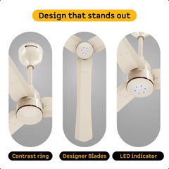 Atomberg Renesa Halo Smart 1400mm BLDC Ceiling Fan with Remote Control & LED Indicators (Seasand Ivory)  | AT-157
