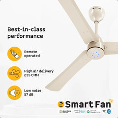 Atomberg Renesa Halo Smart 1400mm BLDC Ceiling Fan with Remote Control & LED Indicators (Seasand Ivory)  | AT-157