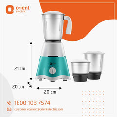 Orient  Blaze 3 Jar, 500 W Mixer Grinder  Turquoise Green (O-1009-MG)