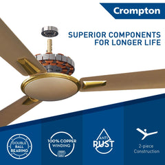 Crompton Aura Prime 56" Ceiling Fan with Anti Dust Technology (Husky Gold) C-220