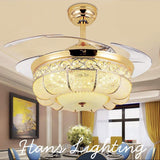 Luxury 42 " Modern Ceiling Fan with 36W led Light, Remote Control Noiseless Retractable Crystals Chandelier Fan ( Golden ) CF - 669