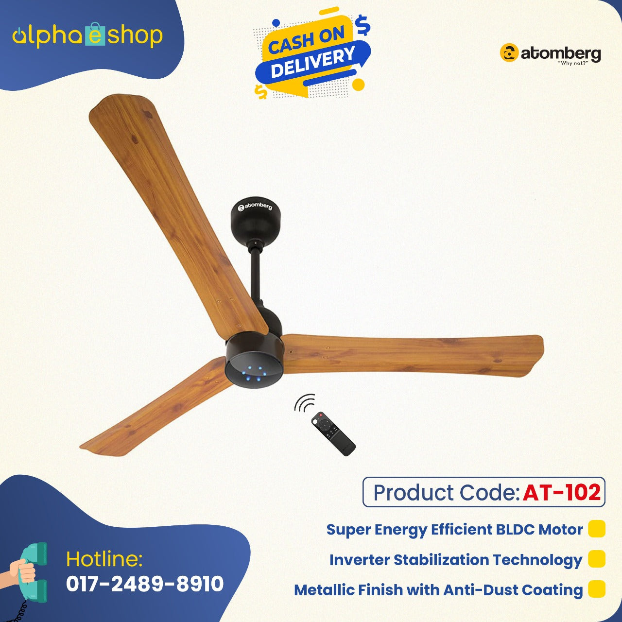 Atomberg Renesa+ 56" 35 Watt BLDC motor Energy Saving Anti-Dust Speed Indicator Light  Ceiling Fan with Remote Control (Golden OakWood) Pack  AT-102 - Ceiling Fan - Best Ceiling Fan Price in Bangladesh  | Alphaeshop.store