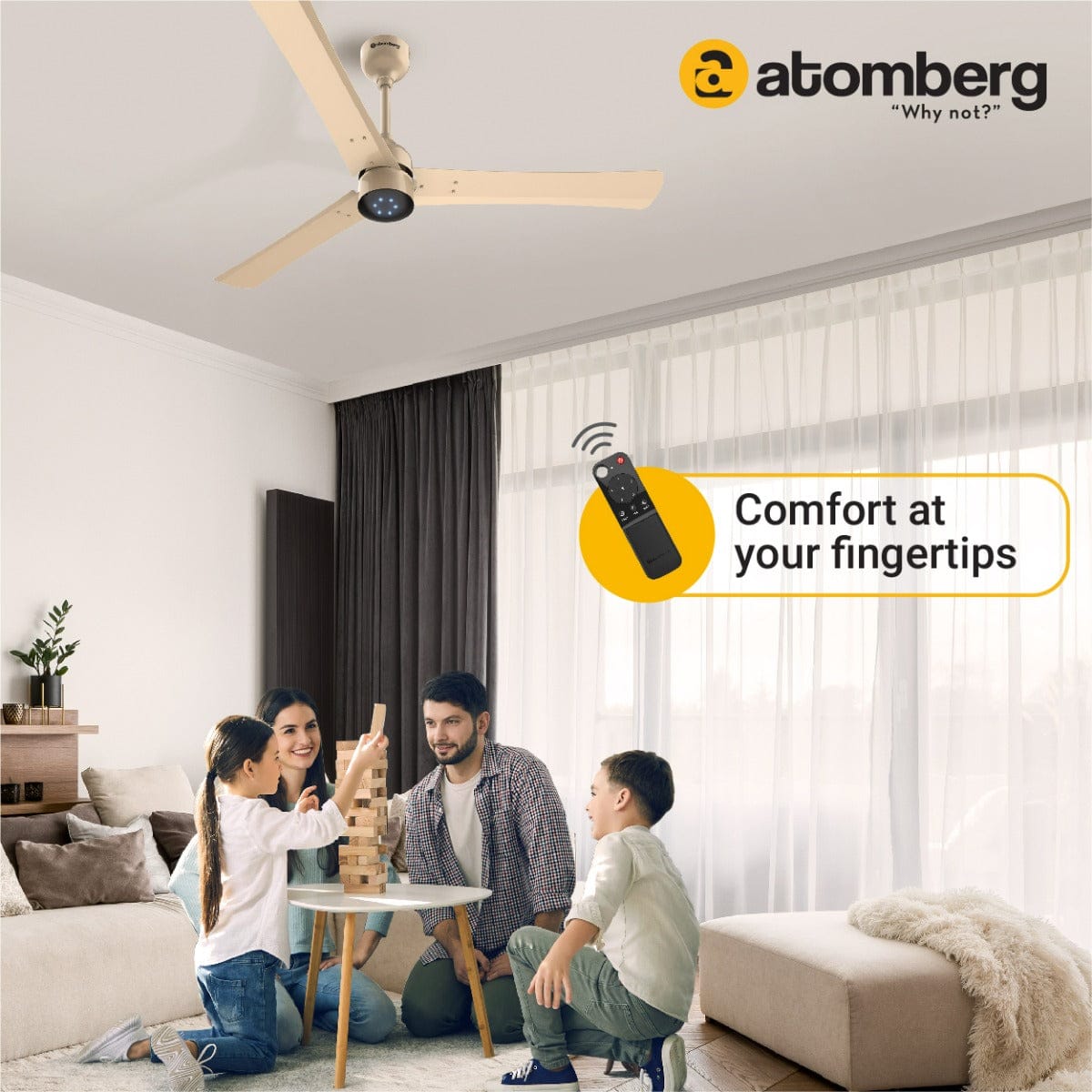 Atomberg Renesa + 48" 35Watt BLDC motor Energy Saving Anti-Dust Speed Indicator Light Ceiling Fan with Remote Control  ( Metallic Gold ) AT-108