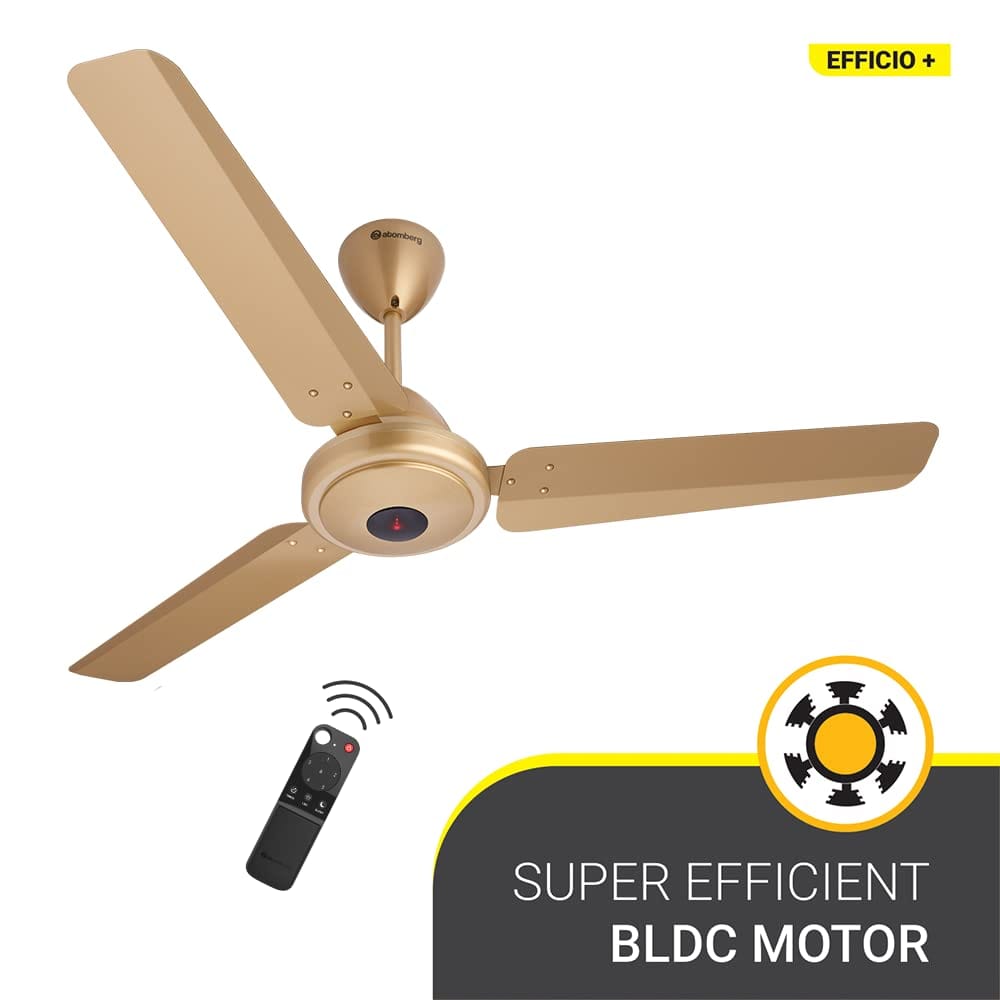 Atomberg Efficio+ 48" 35W BLDC motor Energy Saving Anti-Dust Speed Indicator Light Ceiling Fan with Remote Control  (Metallic Gold) AT-114