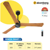 Atomberg Renesa Smart + 48" 35 Watt BLDC Motor with Remote Energy Saving IOT Enable Ceiling Fan (Golden Oakwood) AT-119