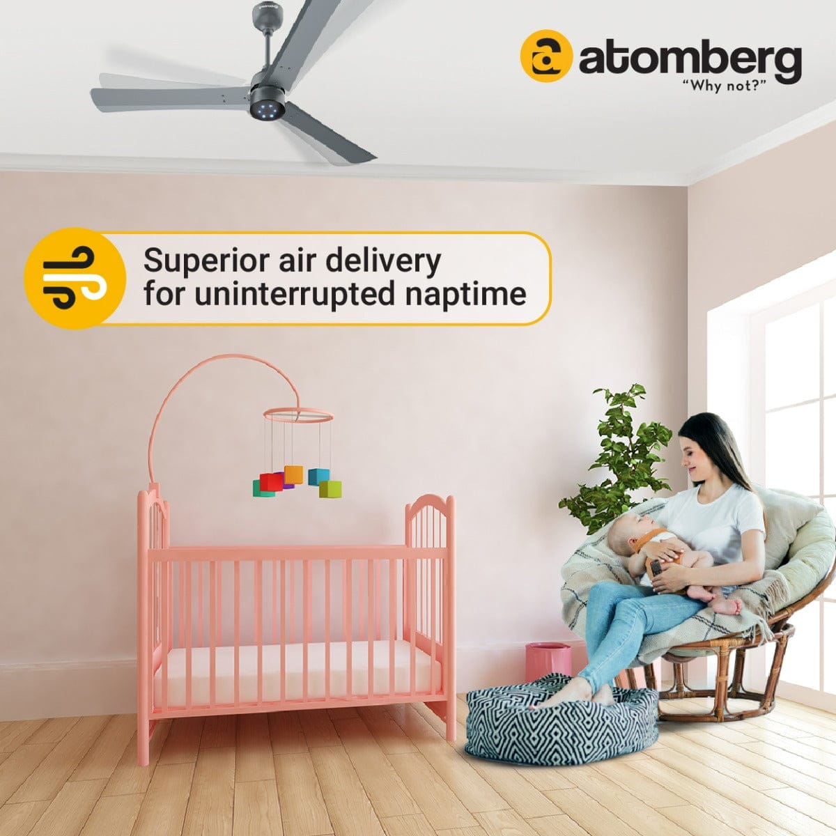 Atomberg Renesa+ 48" 28W BLDC motor Energy Saving Anti-Dust Speed Indicator Light  Ceiling Fan with Remote Control (Sand Grey) AT-123