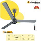 Atomberg Renesa+ 48" 28W BLDC motor Energy Saving Anti-Dust Speed Indicator Light  Ceiling Fan with Remote Control (Sand Grey) AT-123