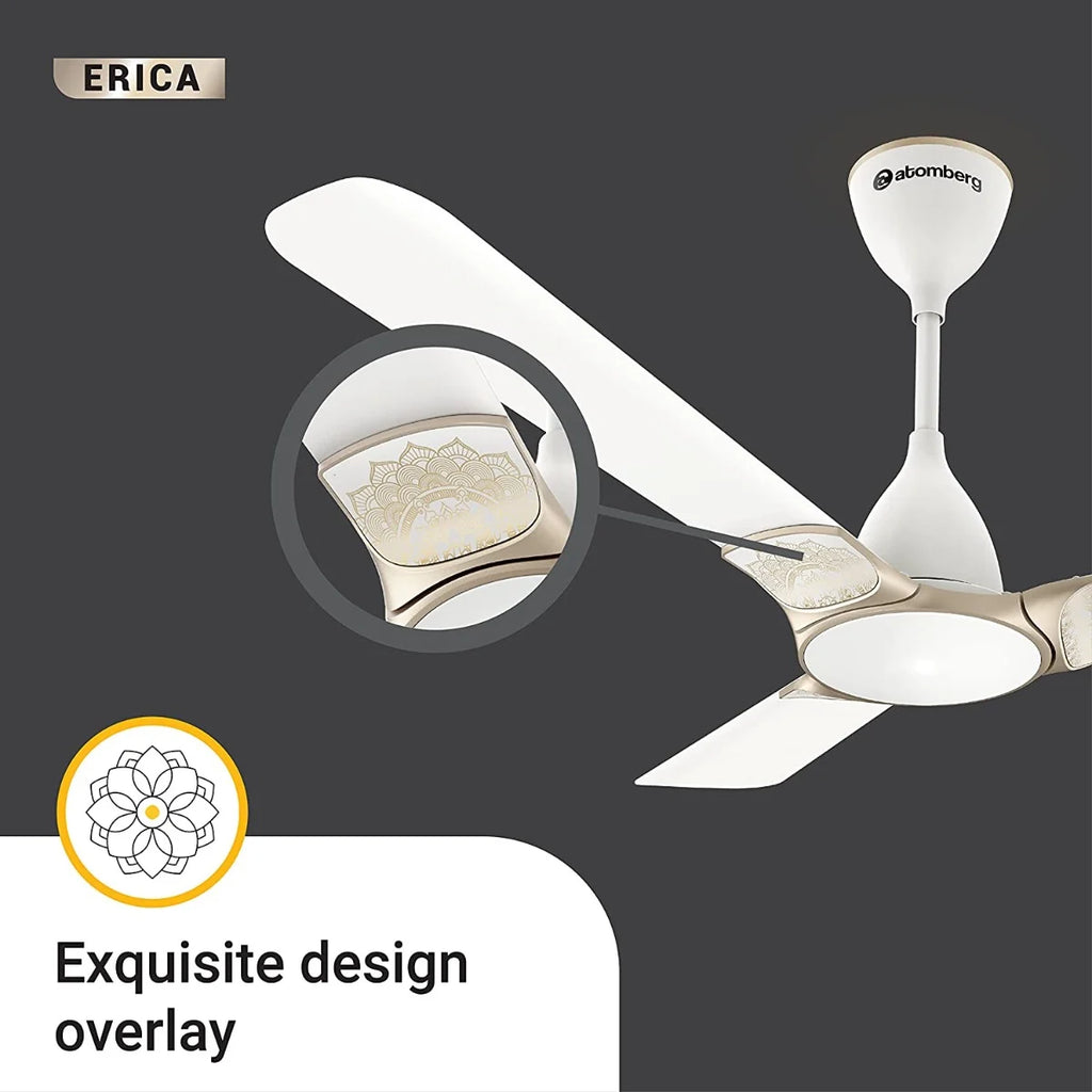 Atomberg Erica 48'' 35 W BLDC Motor Energy Saving Anti-Dust Speed Indicator Light Ceiling Fan With Remote Control ( Snow White ) AT-110