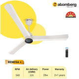 Atomberg Renesa+ 56" 35W BLDC motor Energy Saving Anti-Dust Speed Indicator Light  Ceiling Fan with Remote Control (Pearl White) AT-101 - Ceiling Fan - Best Ceiling Fan Price in Bangladesh  | Alphaeshop.store