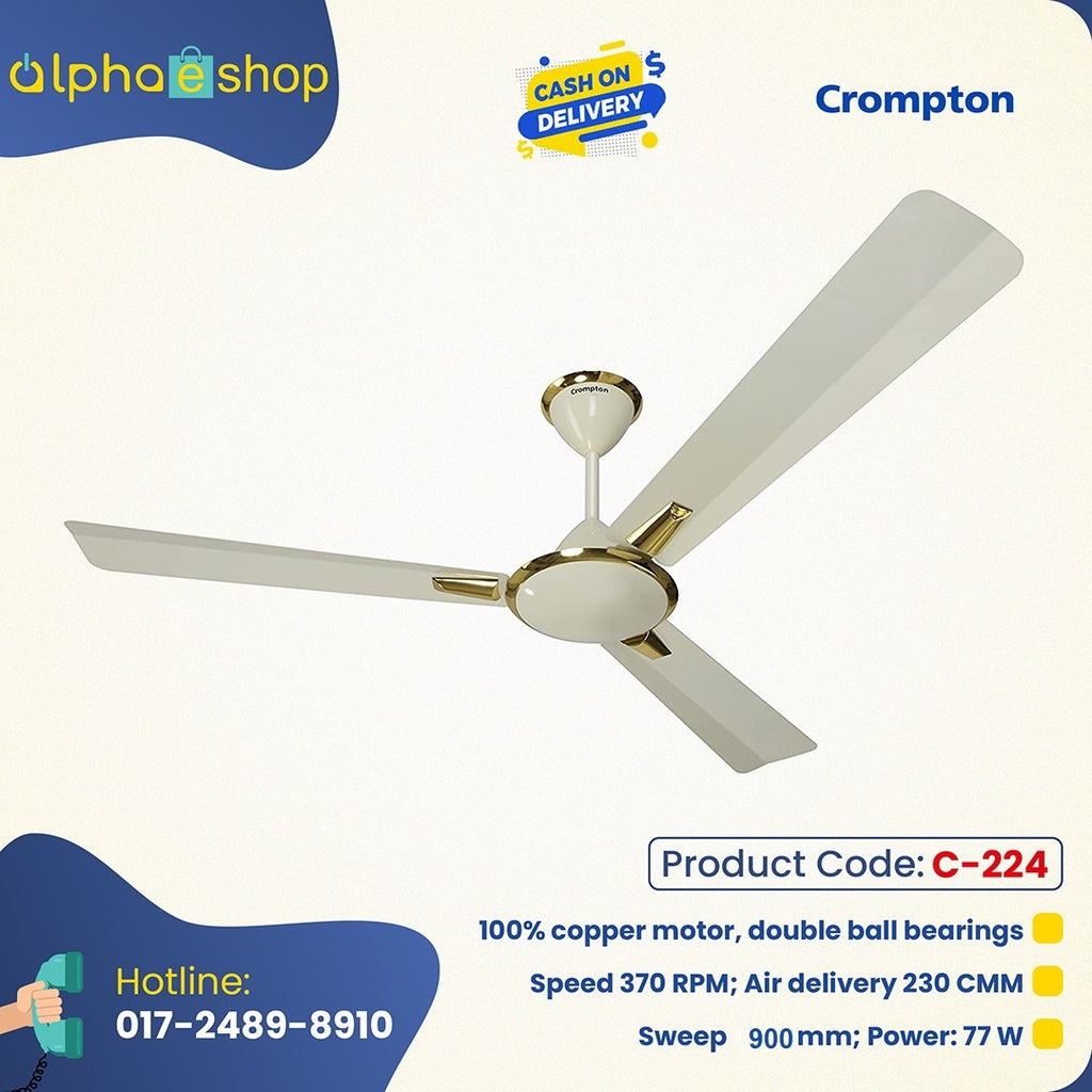 Crompton Aura 36" High Speed Decorative Ceiling Fan (Ivory) C-224