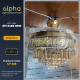 Luxury 42’’ Retractable Crystal Silent 3 Light Change LED Chandelier with Remote Invisible Blade Golden Crystal CF-618